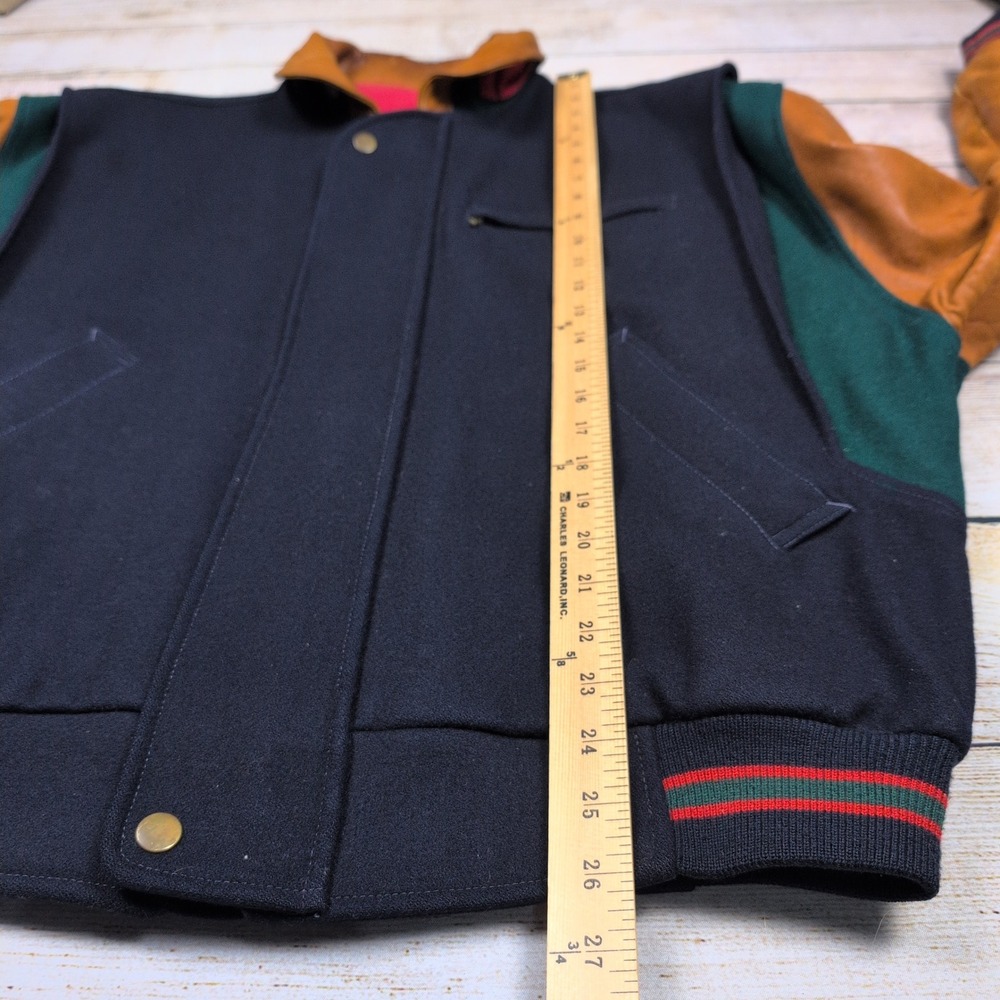 VTG‎ 90s GANT Wool Blend Leather Sleeve Bomber Varsity Jacket Mens L Color Block - Picture 3 of 9